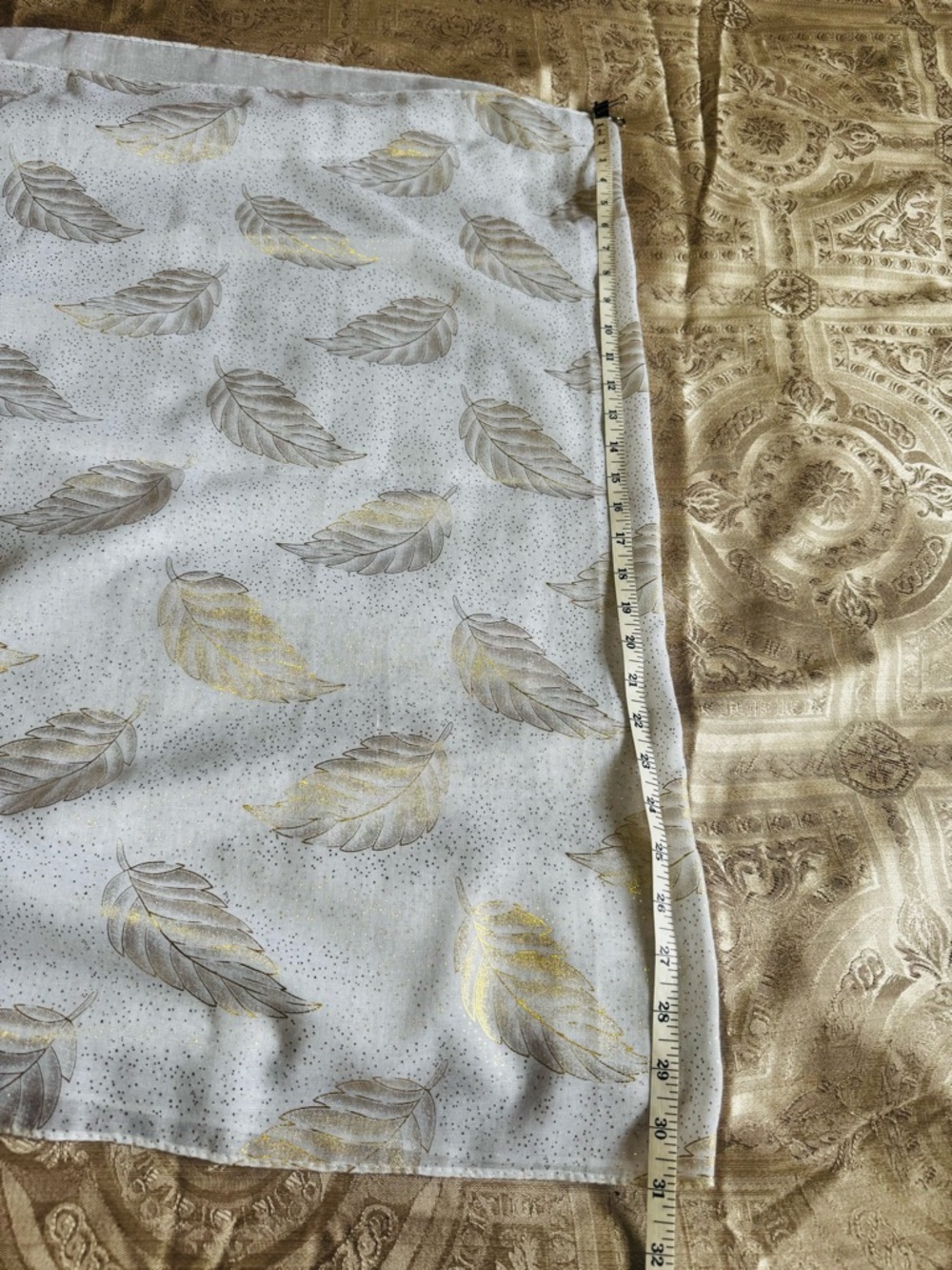 ♥️Sheer White Scarf with Gold Leaf Motif
31”x70” - Picture 7 of 9
